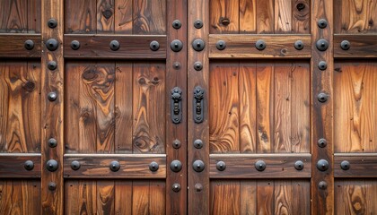 Fototapeta premium Wooden gate with dark metal hardware