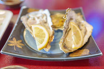fresh Oyster in Matsushima fish market, seafood famous and popular of Matsushima bay in Miyagi Prefecture, Tohoku, Japan