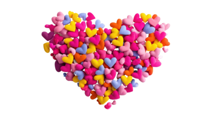 Heart-shaped cluster of colorful hearts