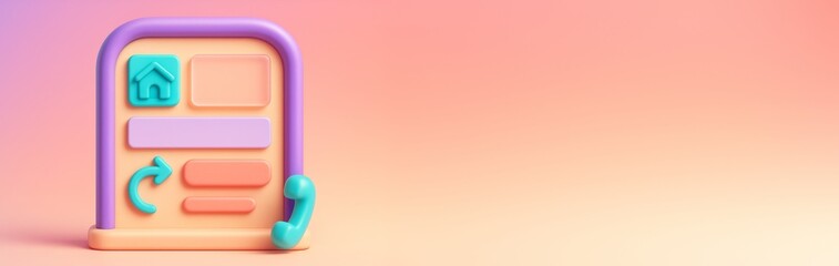 Fototapeta premium Colorful 3D-style UI design mockup of a mobile menu interface with social media and call icons on pastel background with empty copyspace. Ai generative