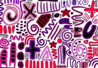 Vector colorful line doodle seamless pattern. Creative abstract style art symbol background for children