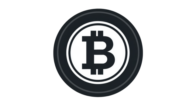 Circular Bitcoin logo, black and white