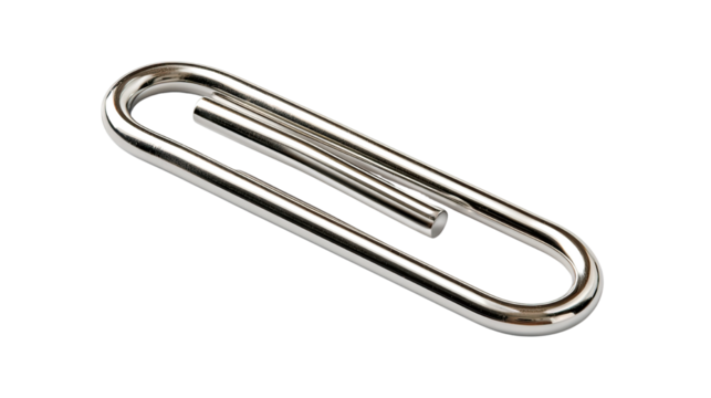 Shiny silver paper clip office stationery image isolated on white background
