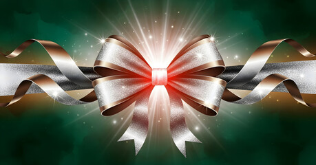 A beautifully designed Radiant Silver and Red Christmas Bow Decoration that adds joy
