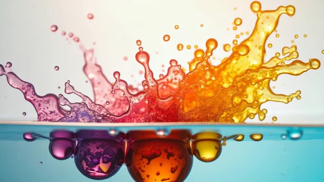 Abstract Colorful Food Oil Drops Bubbles and spheres Flowing on Water Surface