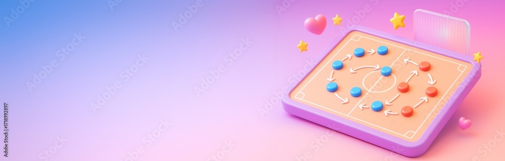 Aufkleber tactic board with player markers and arrows on pastel background with heart and star elements, perfe