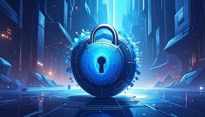 Futuristic lock in a digital city