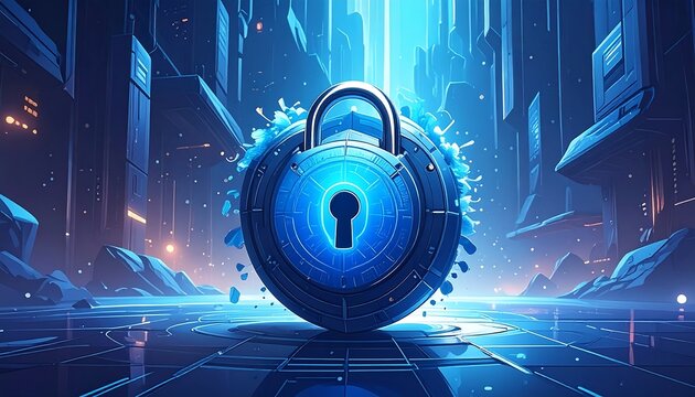 Futuristic lock in a digital city