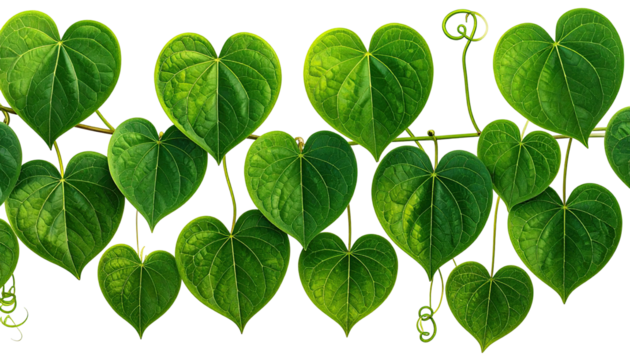 Heart-shaped leaves in a horizontal row