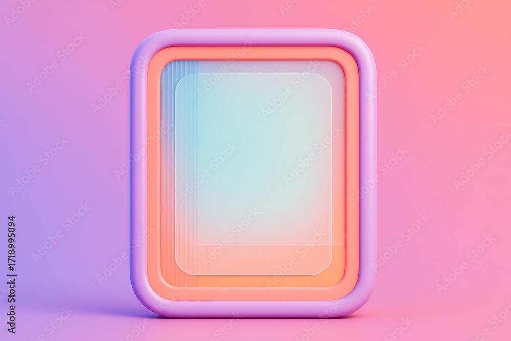 Poster colorful empty mockup frame with rounded layers in pastel tones on gradient background for branding 