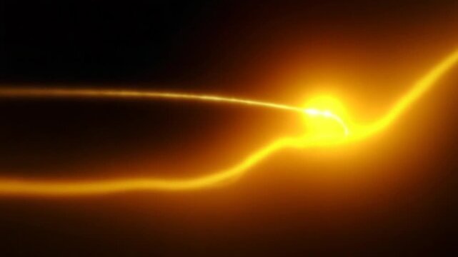 Abstract yellow glowing energy magic particle comet flying along path line futuristic hi-tech background. Video 4k, motion design