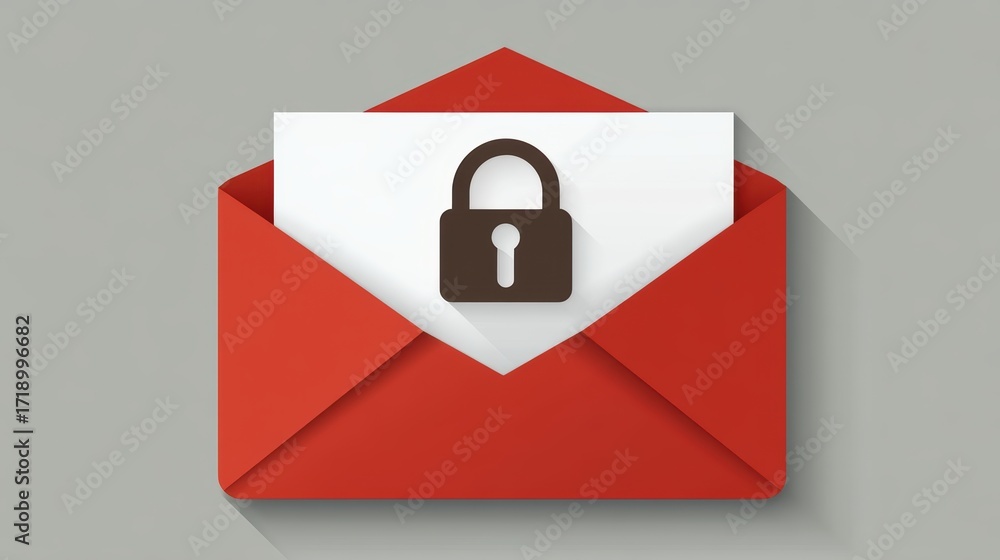 Poster secure digital communication, red envelope with padlock icon symbolizing privacy and data protection