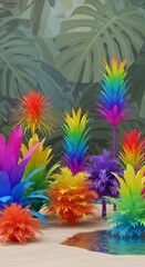 Vibrant Tropical Leaf Pattern with Colorful Foliage – Exotic Botanical Design, Nature Background, High-Resolution Digital Art
