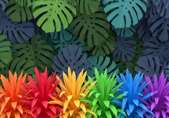 Vibrant Tropical Leaf Pattern with Colorful Foliage – Exotic Botanical Design, Nature Background, High-Resolution Digital Art