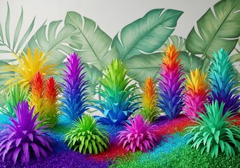 Vibrant Tropical Leaf Pattern with Colorful Foliage – Exotic Botanical Design, Nature Background, High-Resolution Digital Art