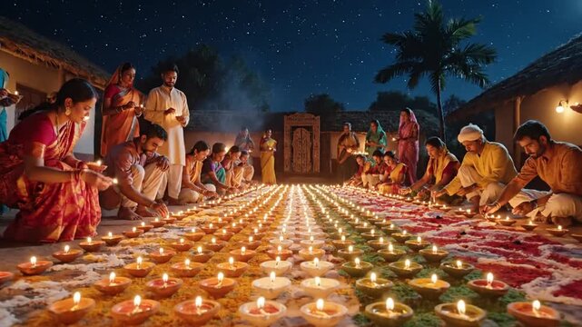 indian village celebrating festival of lights diwali