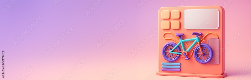 Poster colorful abstract bicycle with geometric elements on pastel background, creative transport mockup co