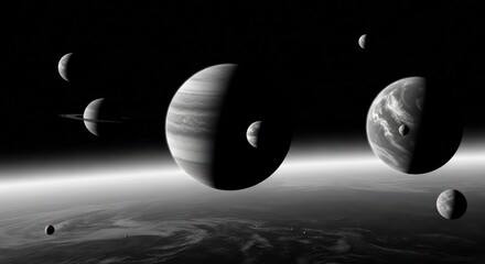Monochromatic Celestial Dance: Planets and Moons in Orbit