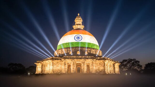 majestic shanti stupa leh ladakh indian flag lights