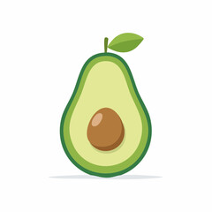 Avocado Slice with Seed, Flat Design Illustration on White Backdrop for Healthy Eating