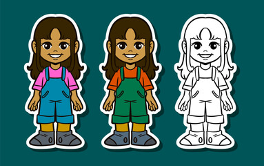 Girl gardener wearing overalls Sticker Illustration