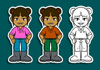 Girl gardener with bangs in a shirt Sticker Illustration