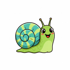 Adorable smiling cartoon snail with vibrant spiral shell radiating pure joy and gentle curiosity for children's books and playful designs