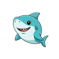 Adorable cartoon shark with a friendly smile, perfect for children's books, educational materials, and playful designs