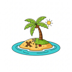 Discover hidden treasure on a sunny tropical island paradise, complete with palm trees, golden coins, and sparkling gems