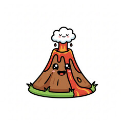 Adorable cartoon volcano erupting with happy face and kawaii cloud, perfect for educational materials and fun designs