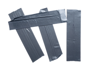 Gray adhesive tape strips, overlapping and angled against a black background
