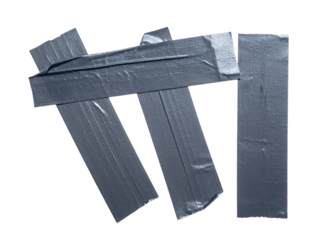 Gray adhesive tape strips, overlapping and angled against a black background - Powered by Adobe