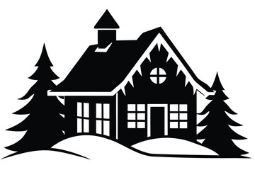 Fototapeta premium snow covered house silhouette vector art illustrat