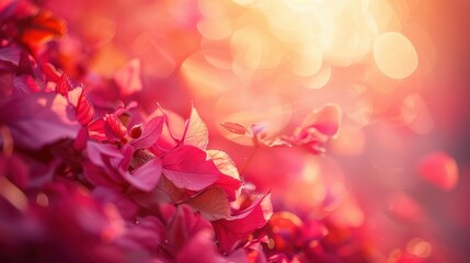 Fototapeta premium Vibrant Pink Leaves with Dreamy Background and Soft Bokeh Effect