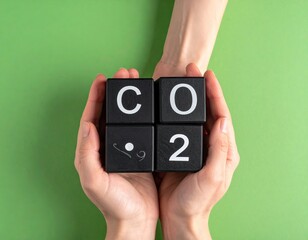Hands Holding CO2 Blocks on Green Background