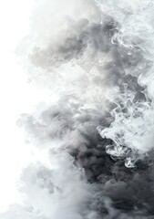 Abstract grayscale image of swirling smoke or ink in water, creating a dynamic, textured effect against a white background.  The shades transition from dark gray to lighter gray and white