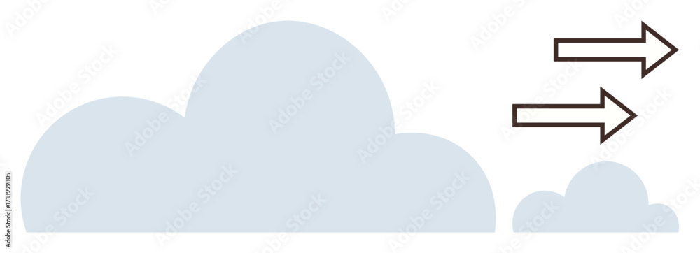 Aufkleber two clouds of different sizes with double arrows pointing right signify transformation, growth, or p