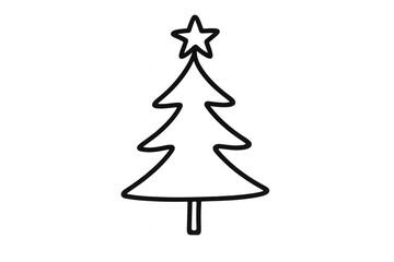 Fototapeta premium Christmas tree black outline drawing with star, simple holiday evergreen plant icon on transparent background