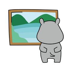 絵画鑑賞をするカバ