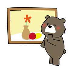 絵画鑑賞をするクマ