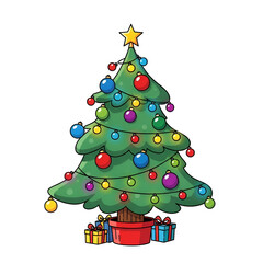 Cartoon Christmas tree with gifts  for Christmas isolated on transparent background