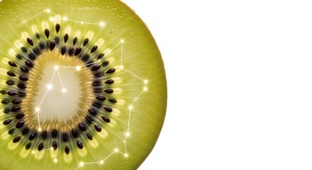 Kiwi Slice with Constellation Overlay: Abstract Food Art on White