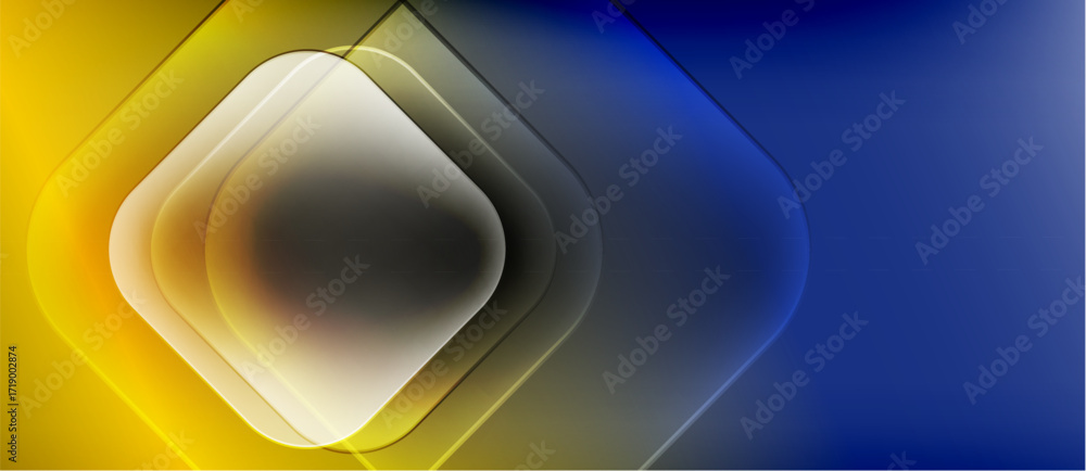 Aufkleber abstract composition. yellow, blue gradients form layered squares. soft glow, blurred edges create m