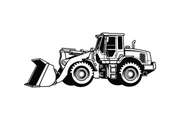 Naklejka premium Black and White Front Loader Vector Illustration