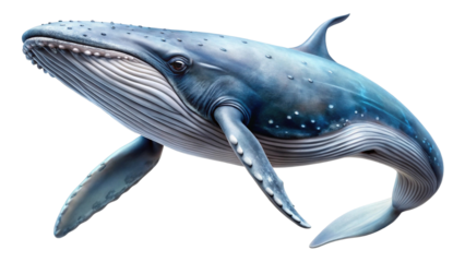 Detailed illustration of a majestic blue whale in its natural habitat