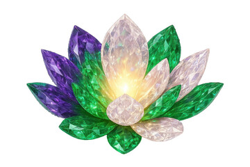 Crystal lotus flower with glowing center isolated on transparent background