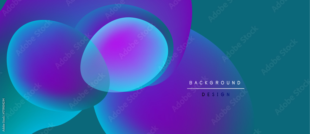 Poster abstract vibrant background. overlapping circles create fluid shapes, gradients shift from purple to