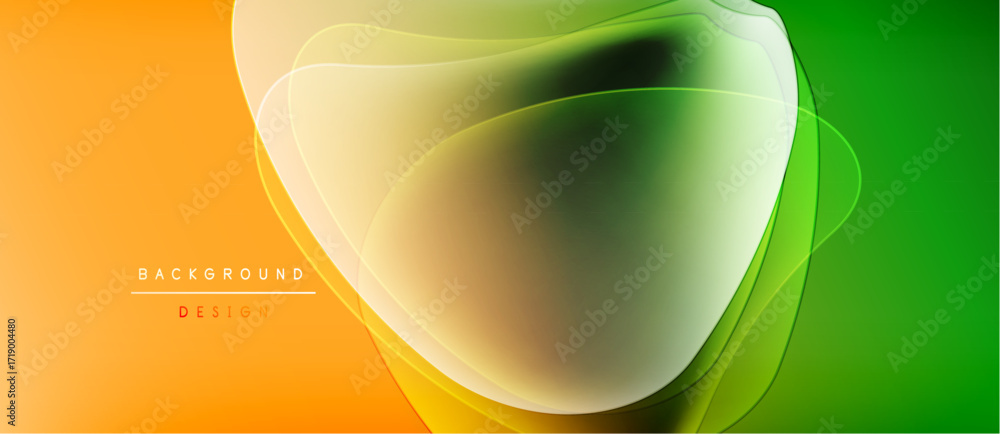 Poster abstract background features flowing shapes, vibrant colors. orange blends into green, creating dyna