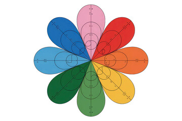 Colorful flower diagram with mathematical formulas isolated on transparent background