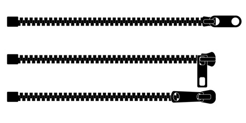 Realistic zipper pull vector icon. Isolated sketch of open metal zip for clothes jacket or bag. Flat fashion accessory illustration with teeth design for textile or apparel template.